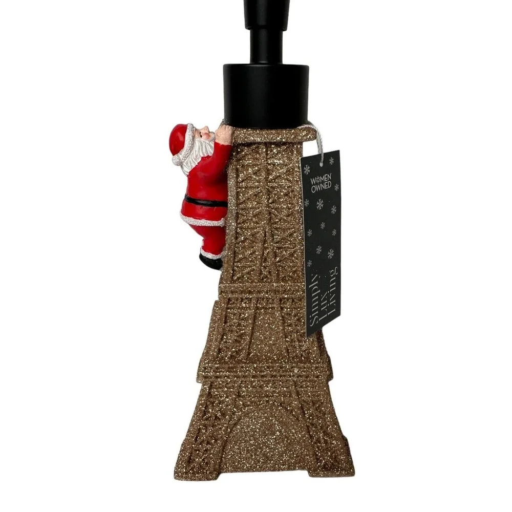 NEW Lux Living Gold Glitter Santa Eiffel Tower Paris Christmas Soap Dispenser 8